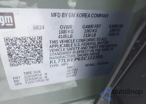 2025 Chevrolet Trax Fwd Activ z USA, uszkodzony, nr VIN KL77LKEP6SC112355